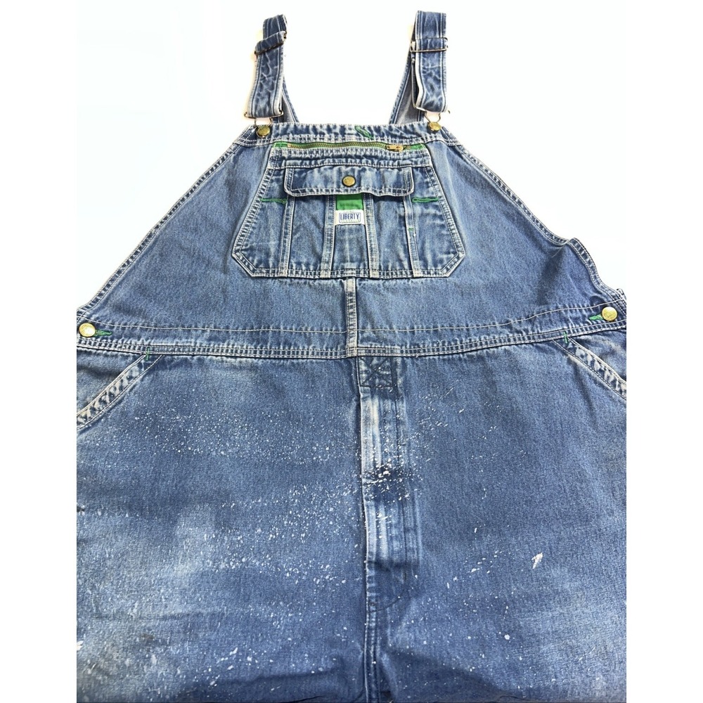 Liberty Overalls Men 48x30 Denim Carpenter Work Bib Vintage Style Distressed B35